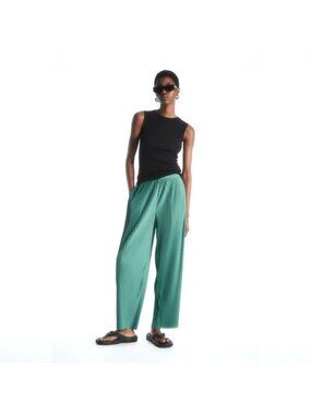 COS Plissé Trousers Green Women Size L